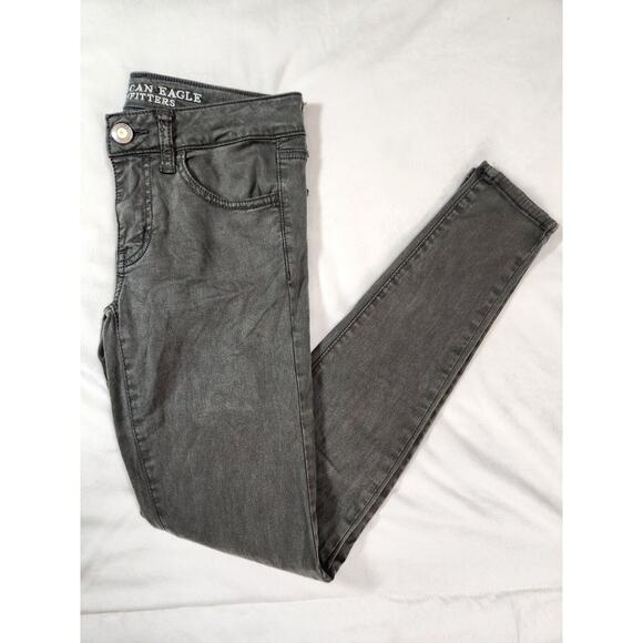 Sz 2 American Eagle Jeans Gray/Green AEO Sateen Jegging Womens Size Two - Picture 1 of 10
